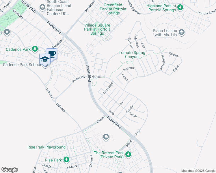 map of restaurants, bars, coffee shops, grocery stores, and more near 131 Turnstone in Irvine