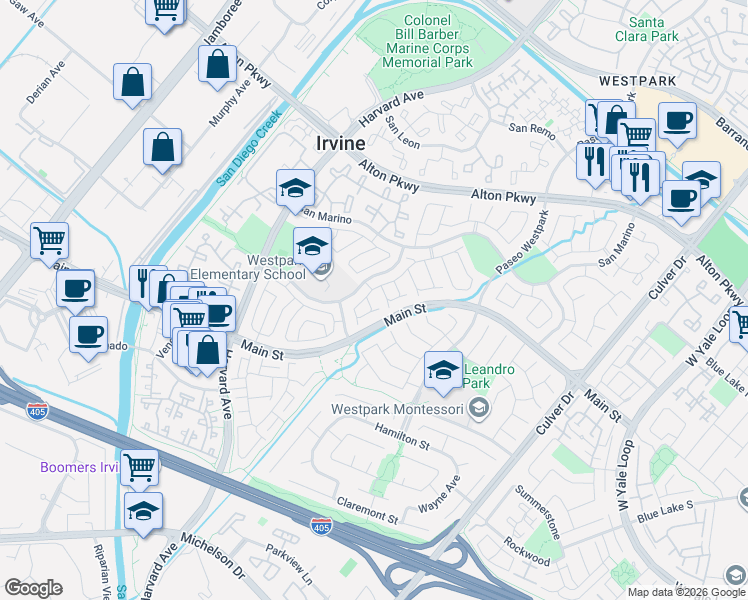 map of restaurants, bars, coffee shops, grocery stores, and more near 33 Finisterra in Irvine