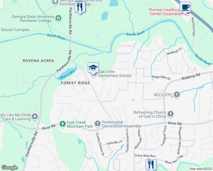 map of restaurants, bars, coffee shops, grocery stores, and more near 3542 Broad Oak Court in Decatur