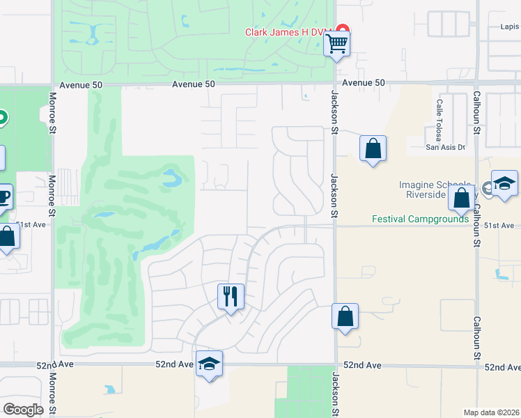 map of restaurants, bars, coffee shops, grocery stores, and more near 50800 Los Palos Road in Indio