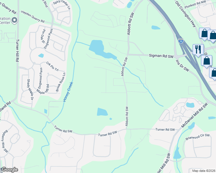 map of restaurants, bars, coffee shops, grocery stores, and more near 435 Center Circle Southwest in Conyers