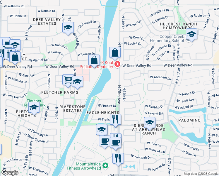 map of restaurants, bars, coffee shops, grocery stores, and more near 21432 North 75th Avenue in Glendale
