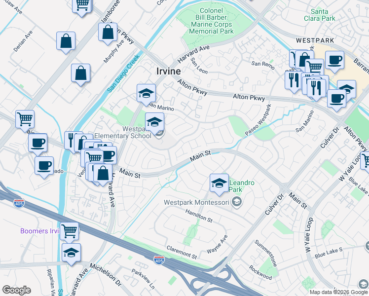 map of restaurants, bars, coffee shops, grocery stores, and more near 33 Finisterra in Irvine
