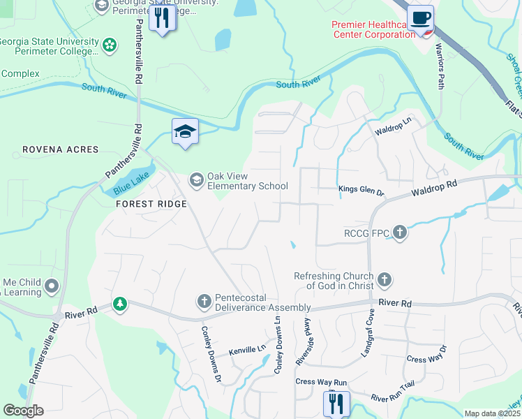 map of restaurants, bars, coffee shops, grocery stores, and more near 3089 Oakvale Heights in Decatur