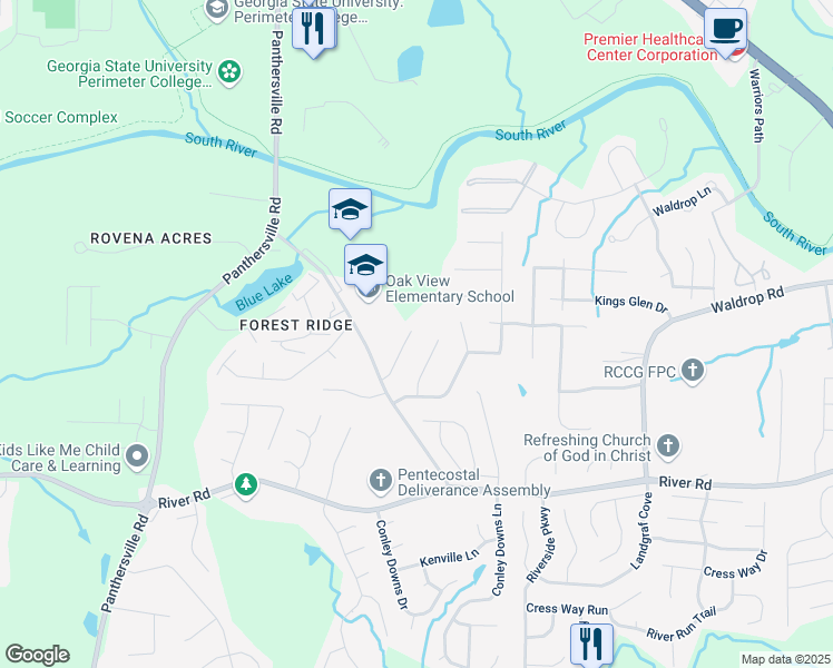 map of restaurants, bars, coffee shops, grocery stores, and more near 3542 Broad Oak Court in Decatur