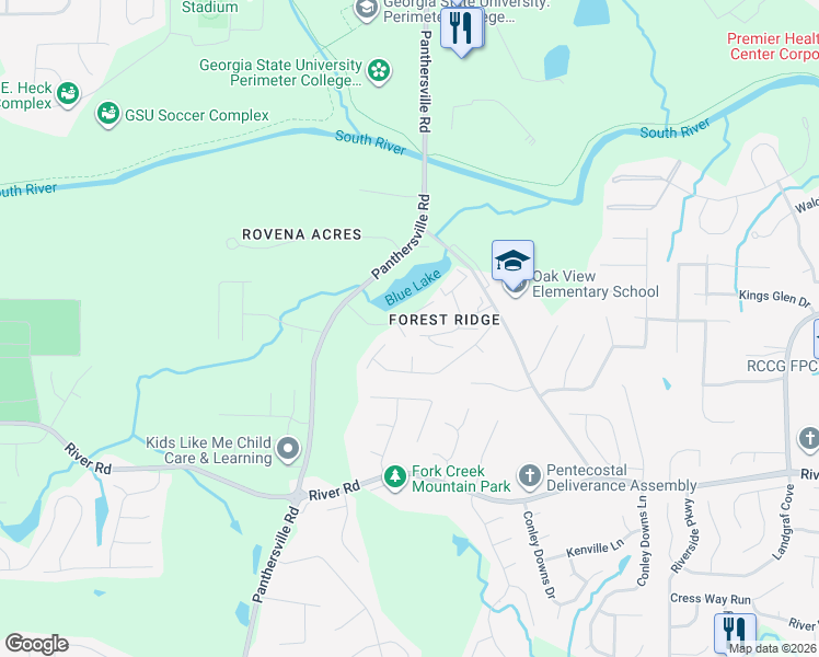 map of restaurants, bars, coffee shops, grocery stores, and more near 2841 Saratoga Lake View in Decatur