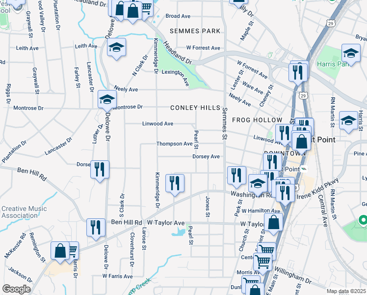 map of restaurants, bars, coffee shops, grocery stores, and more near 1917 Thompson Avenue in Atlanta