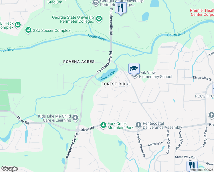 map of restaurants, bars, coffee shops, grocery stores, and more near 2841 Saratoga Lake View in Decatur