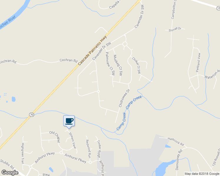 map of restaurants, bars, coffee shops, grocery stores, and more near 2805 Palmview Court Southwest in Atlanta