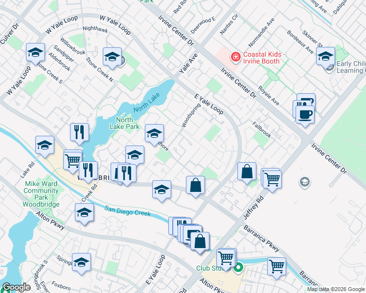 map of restaurants, bars, coffee shops, grocery stores, and more near in Irvine