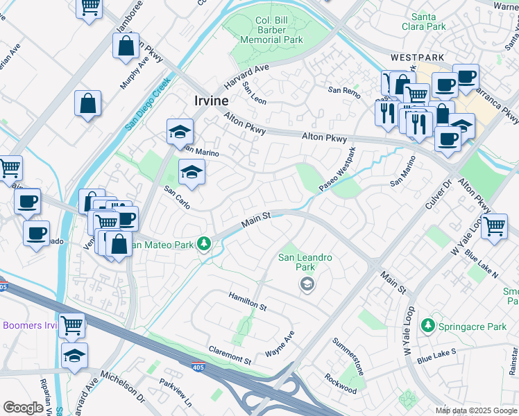 map of restaurants, bars, coffee shops, grocery stores, and more near 29 Tiara in Irvine