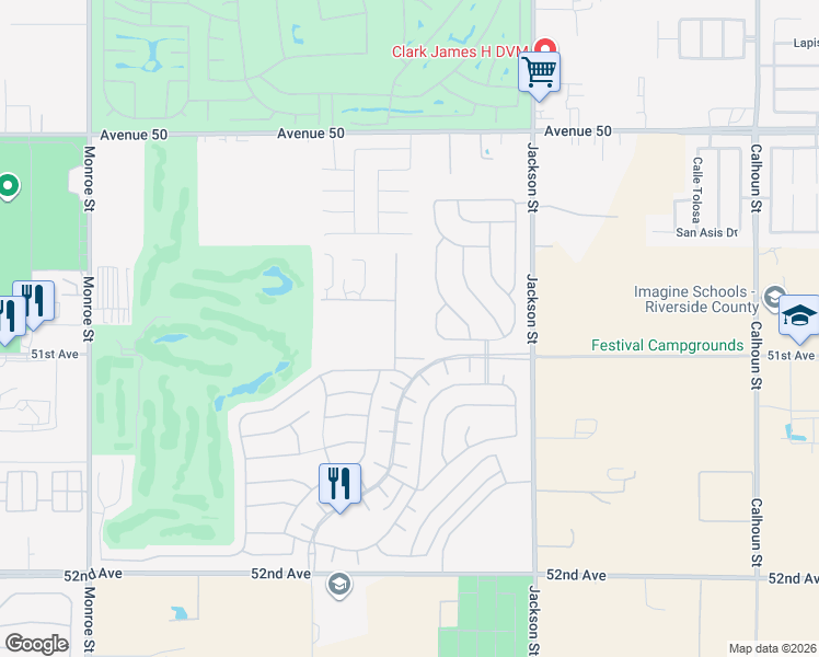 map of restaurants, bars, coffee shops, grocery stores, and more near 50800 Los Palos Road in Indio