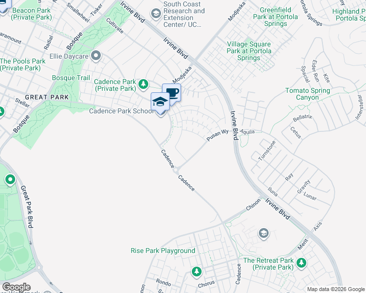 map of restaurants, bars, coffee shops, grocery stores, and more near 225 Frame in Irvine