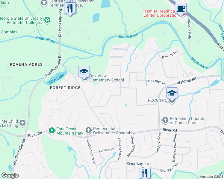map of restaurants, bars, coffee shops, grocery stores, and more near 3089 Oakvale Heights in Decatur