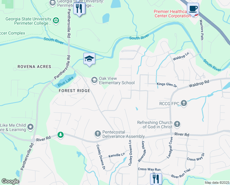 map of restaurants, bars, coffee shops, grocery stores, and more near 3089 Oakvale Heights in Decatur