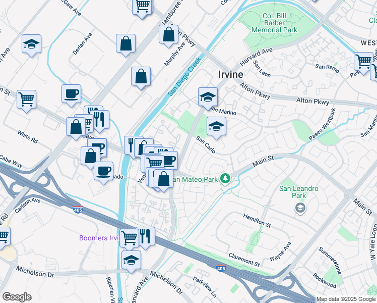 map of restaurants, bars, coffee shops, grocery stores, and more near 11 Liliano in Irvine
