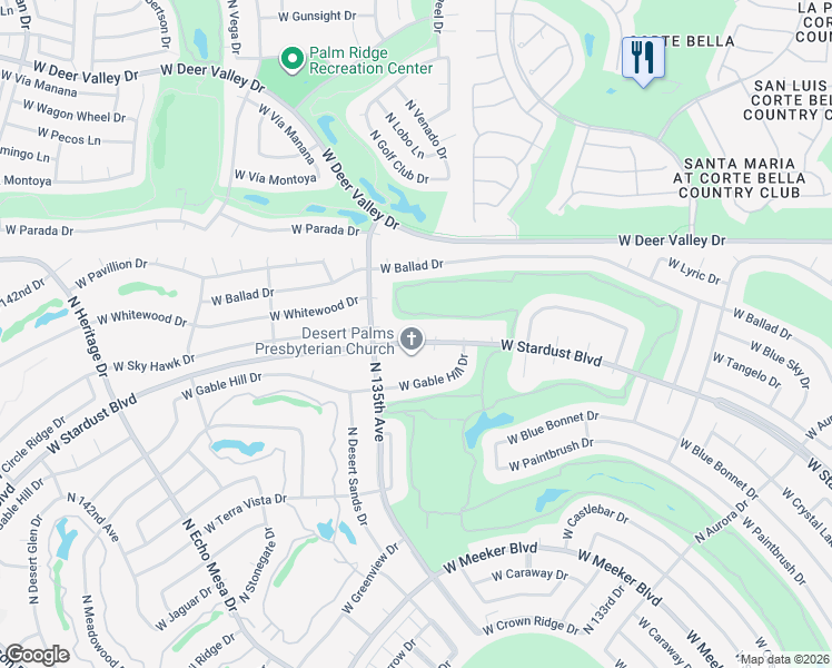 map of restaurants, bars, coffee shops, grocery stores, and more near 13454 West Stardust Boulevard in Sun City West