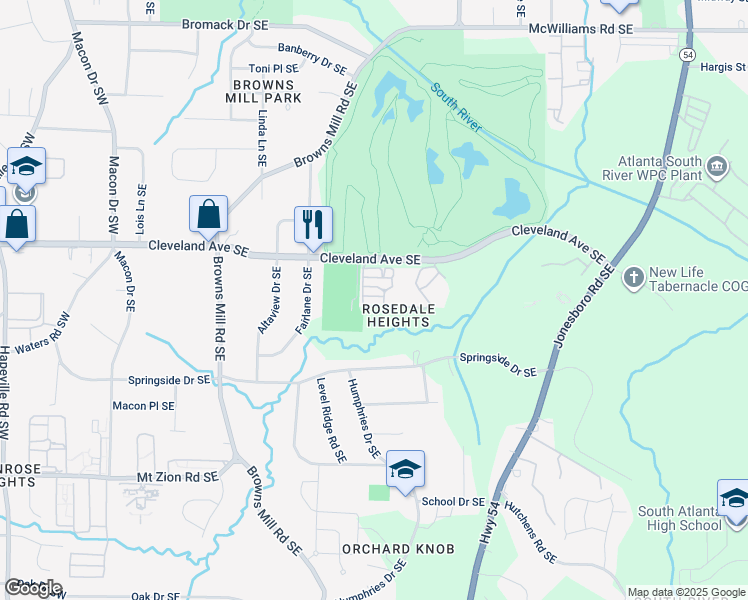 map of restaurants, bars, coffee shops, grocery stores, and more near 445 Cleveland Avenue Southeast in Atlanta