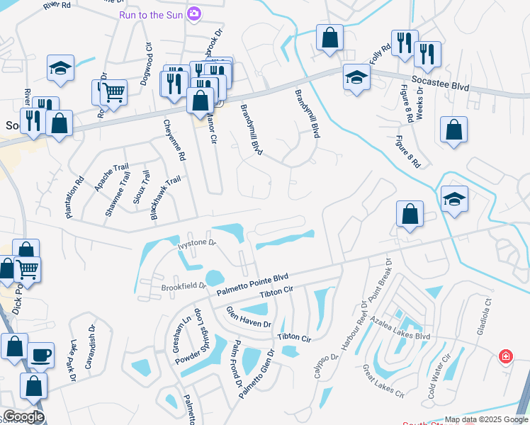 map of restaurants, bars, coffee shops, grocery stores, and more near 306 Rice Mill Drive in Myrtle Beach