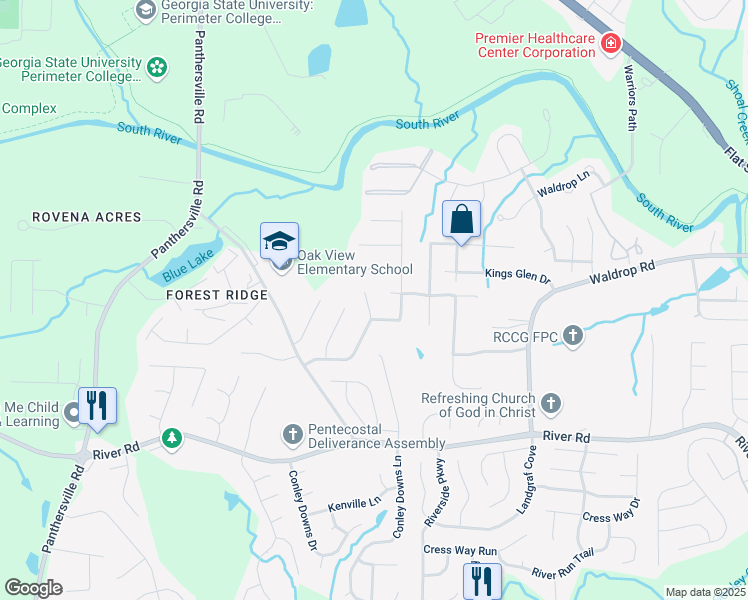 map of restaurants, bars, coffee shops, grocery stores, and more near 3075 Oakvale Heights in Decatur