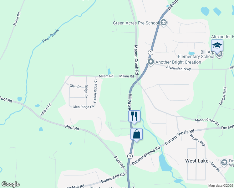 map of restaurants, bars, coffee shops, grocery stores, and more near 4631 Martin Drive in Winston