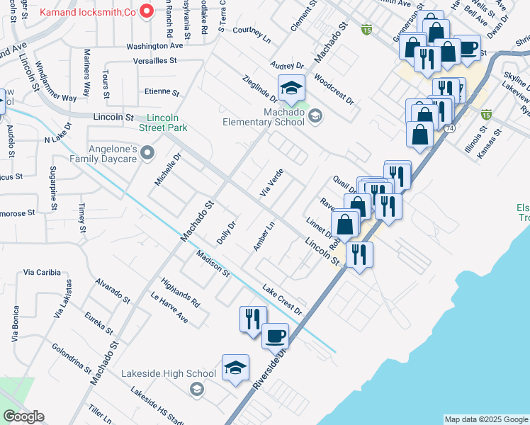 map of restaurants, bars, coffee shops, grocery stores, and more near 900 Lake Meadow Court in Lake Elsinore