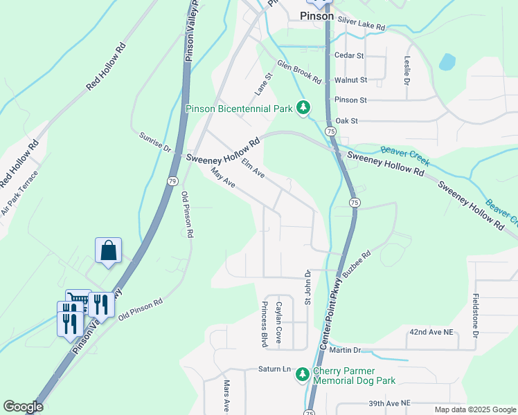 map of restaurants, bars, coffee shops, grocery stores, and more near 4090 Mountain View Drive Northwest in Pinson