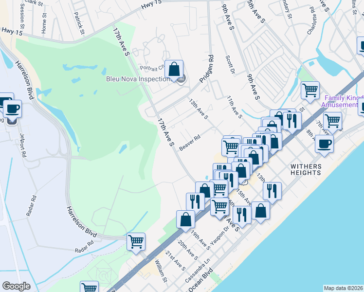 map of restaurants, bars, coffee shops, grocery stores, and more near 800 Jensen Lane in Myrtle Beach