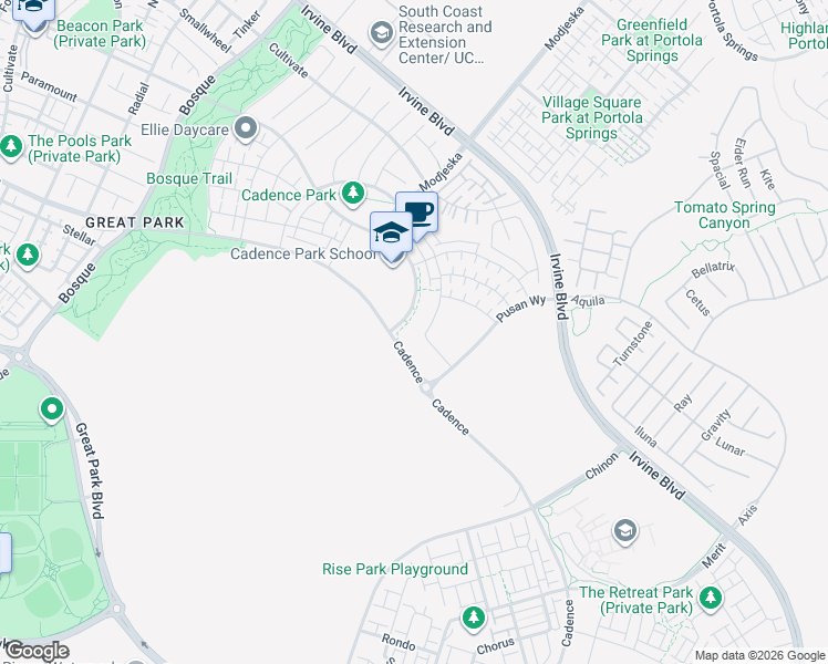 map of restaurants, bars, coffee shops, grocery stores, and more near 797 Benchmark in Irvine