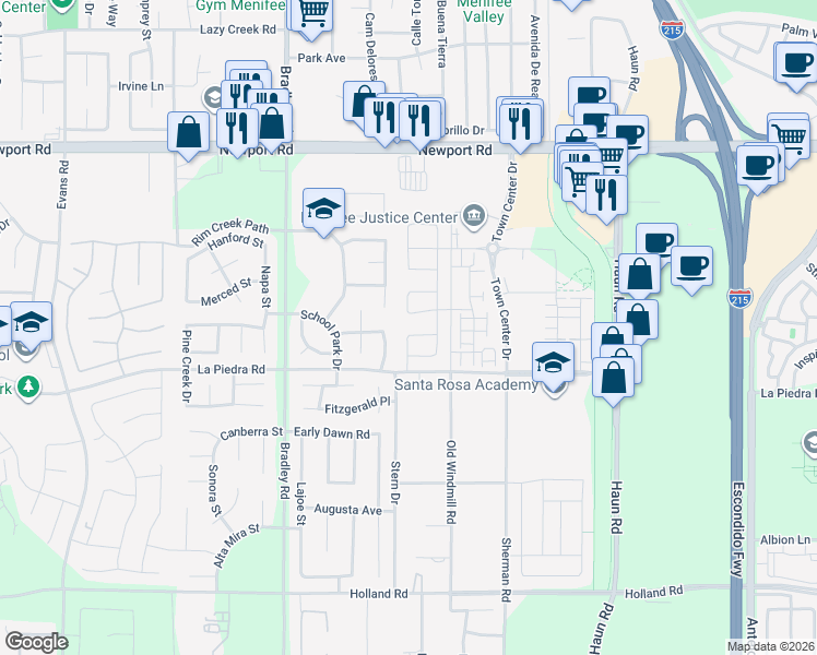 map of restaurants, bars, coffee shops, grocery stores, and more near 27270 Barre Drive in Menifee