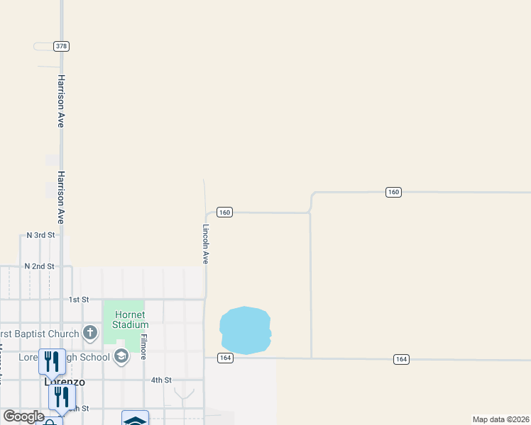 map of restaurants, bars, coffee shops, grocery stores, and more near 359 County Road 160 in Lorenzo