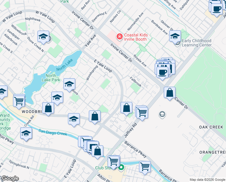 map of restaurants, bars, coffee shops, grocery stores, and more near 5-41 Hollowglen in Irvine