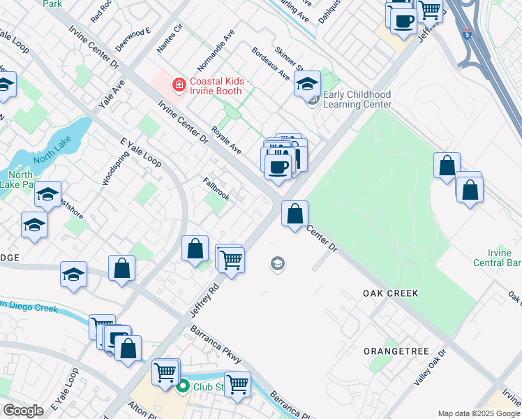 map of restaurants, bars, coffee shops, grocery stores, and more near 98 Eagle Point in Irvine