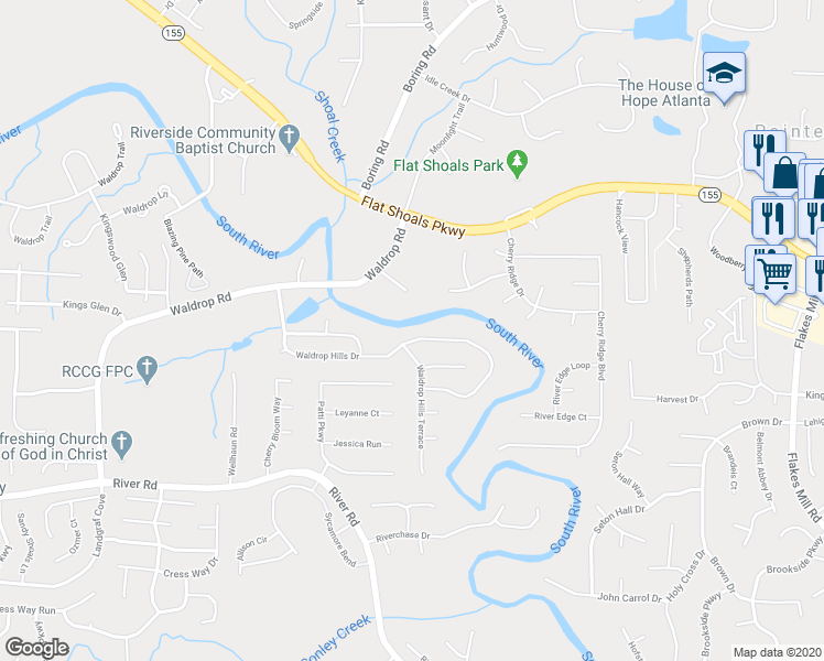 map of restaurants, bars, coffee shops, grocery stores, and more near 3946 Waldrop Hills Drive in Decatur