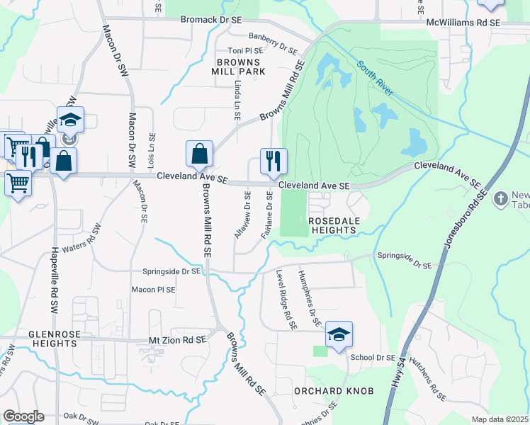 map of restaurants, bars, coffee shops, grocery stores, and more near 2759 Fairlane Drive Southeast in Atlanta