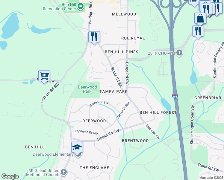 map of restaurants, bars, coffee shops, grocery stores, and more near 3666 Largo Lane Southwest in Atlanta