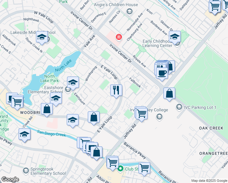 map of restaurants, bars, coffee shops, grocery stores, and more near in Irvine