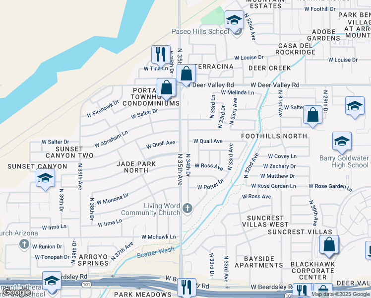 map of restaurants, bars, coffee shops, grocery stores, and more near 21208 North 34th Drive in Phoenix