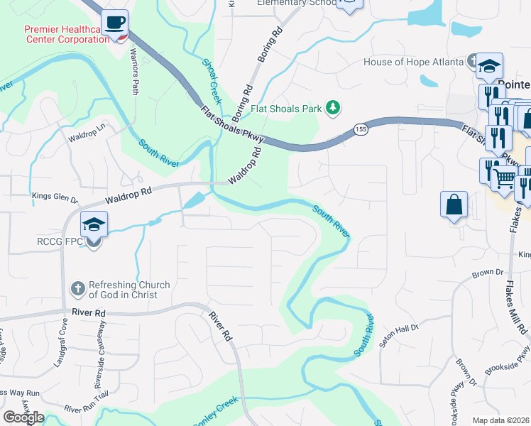 map of restaurants, bars, coffee shops, grocery stores, and more near 3946 Waldrop Hills Drive in Decatur