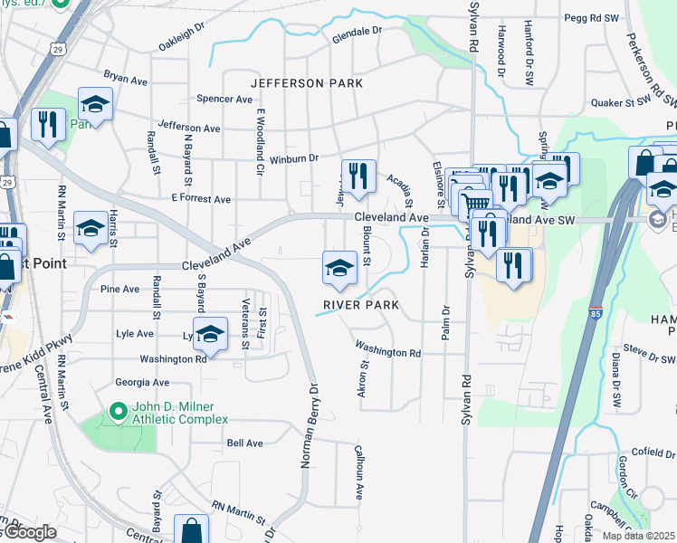 map of restaurants, bars, coffee shops, grocery stores, and more near 2801 Felton Drive in Atlanta