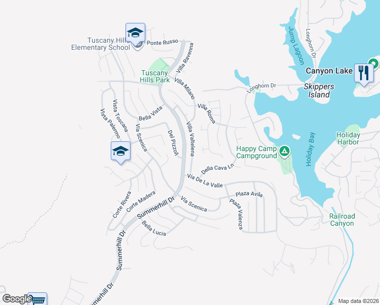 map of restaurants, bars, coffee shops, grocery stores, and more near 26 Villa Valtelena in Lake Elsinore