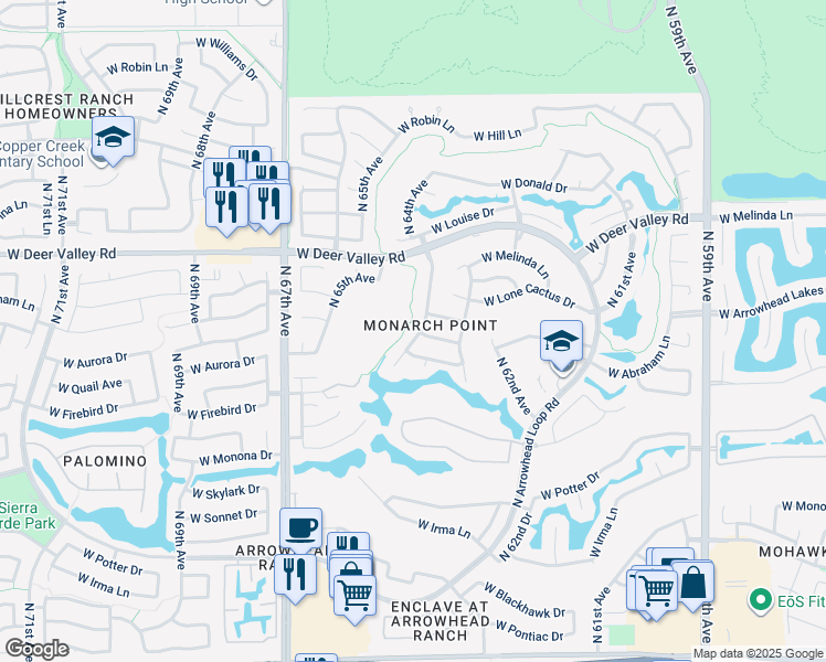 map of restaurants, bars, coffee shops, grocery stores, and more near 21120 North 64th Avenue in Glendale