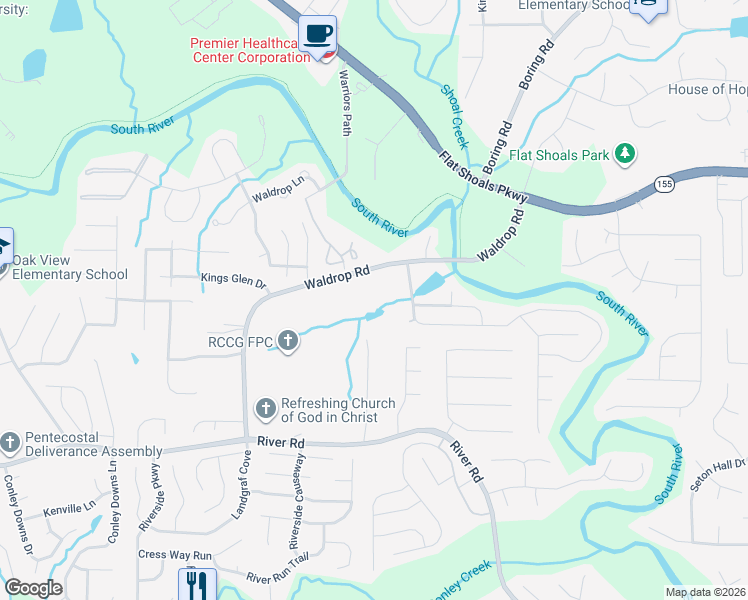 map of restaurants, bars, coffee shops, grocery stores, and more near 3426 Waldrop Road in Decatur