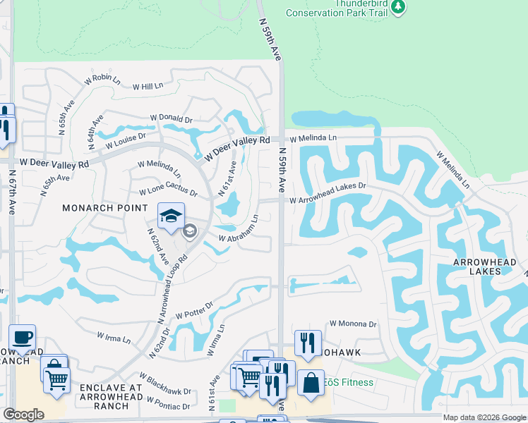 map of restaurants, bars, coffee shops, grocery stores, and more near 21594 North 59th Drive in Glendale