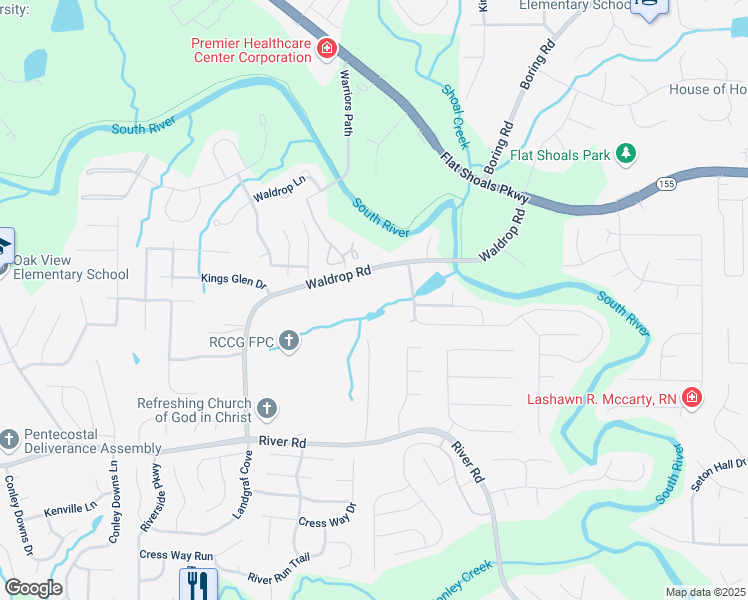 map of restaurants, bars, coffee shops, grocery stores, and more near 3426 Waldrop Road in Decatur