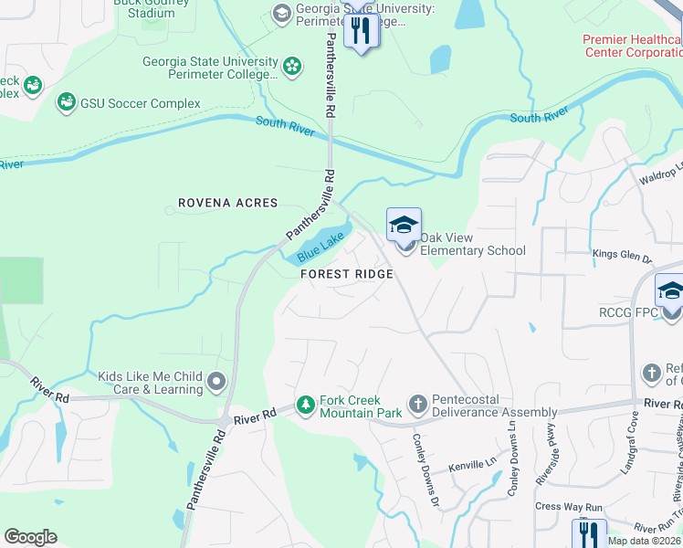 map of restaurants, bars, coffee shops, grocery stores, and more near 3575 Oakvale Road in Decatur