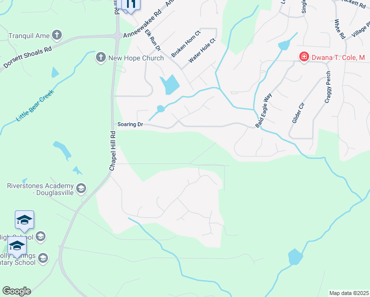 map of restaurants, bars, coffee shops, grocery stores, and more near Chapel Hill Road in Douglasville