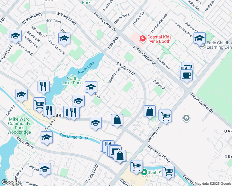 map of restaurants, bars, coffee shops, grocery stores, and more near 21 Northgrove in Irvine