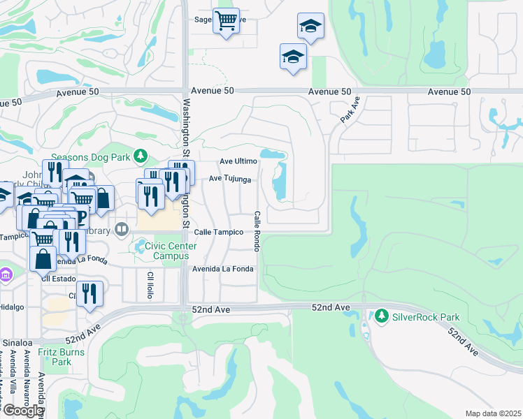 map of restaurants, bars, coffee shops, grocery stores, and more near 78807 Breckenridge Drive in La Quinta