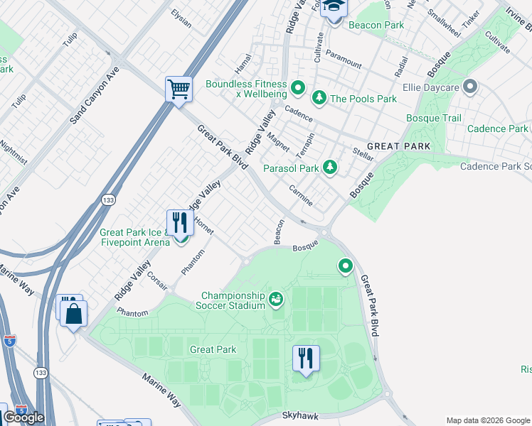 map of restaurants, bars, coffee shops, grocery stores, and more near 144 Jack in Irvine